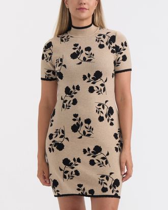 Ellen Tracy Womens Floral Short Sleeve Sweater Dress