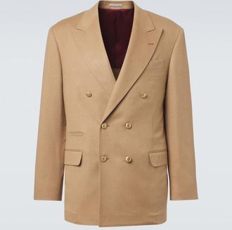 Brunello Cucinelli Chaqueta de traje cruzada de pelo de camello