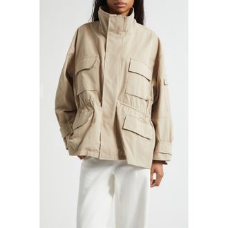 Plan C Crinkle Twill Utility Jacket in Sand at Nordstrom, Size 4 Us