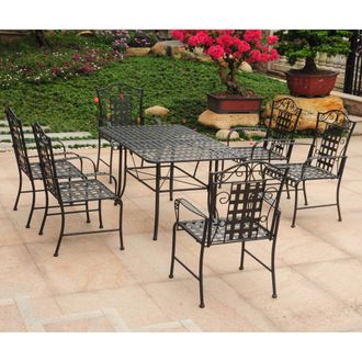 International Caravan Inc Mandalay S/7 Iron Outdoor Dining Set