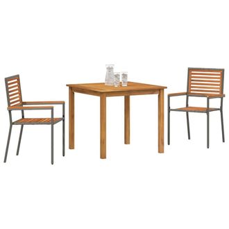 Berkfield Home Modern 3 Piece Garden Dining Set Grey Poly Rattan Acacia