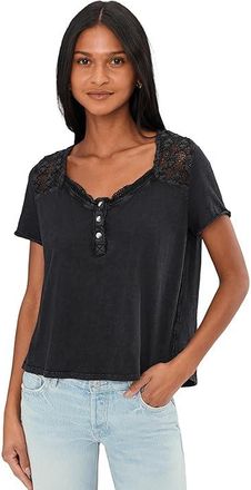 Free People We The Free Heirloom Henley Womens Clothing Black : LG (Womens 12-14), Cotton/Lace