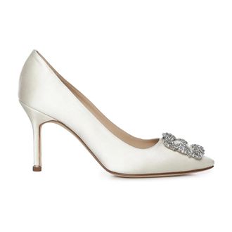 Manolo Blahnik Pumps, female, Beige, Size: 8 1/2 US Hangisi 90 Satin Pumps