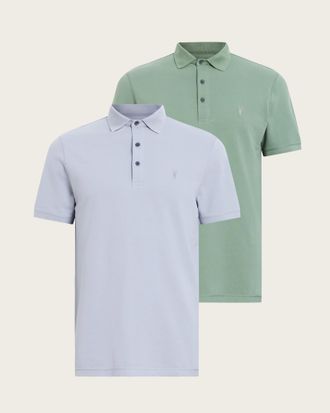 AllSaints Mens Cotton Reform Short Sleeve Polo Shirts 2 Pack, Size: S