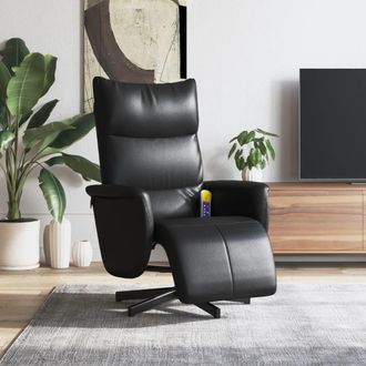 vidaXL Sill&oacute;n Reclinable Masaje Con Reposapi&eacute;s Cuero Sint&eacute;tico Negro Vidaxl
