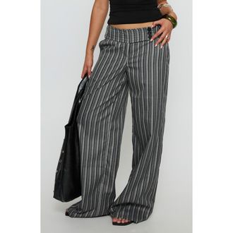 Princess Polly Cedars Stripe Low Rise Wide Leg Pants in Grey Stripe at Nordstrom, Size 2