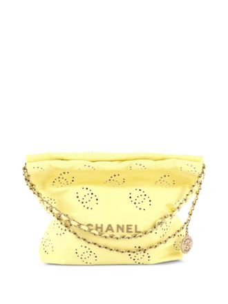 Chanel 22 Chain CC Eyelet Embroidered Calfskin Small hobo bag - women - Calf Leather - One Size - Yellow