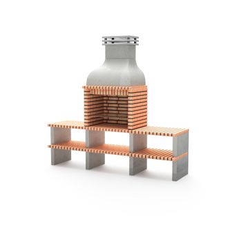 Movelar Barbacoa De Obra Prefabricada De Le&ntilde;a Y Carb&oacute;n Modelo Altea (gris, Naranja - 268 X 70 X 255 Cm) Ref: M00631 - Cocina De Exterior Con Doble Soporte Par