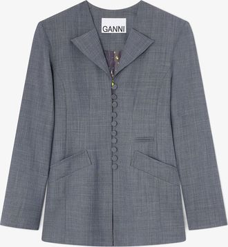 Ganni Mixed Blazer in Grey Wool Melange - Size 10/12