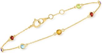 RS Pure by Ross-Simons Multi-Gemstone Station Bracelet in 14kt Yellow Gold