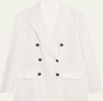 Brunello Cucinelli Sequined Stripe Double-Breasted Organza Jacket