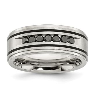 Diamond2Deal Stainless Steel Brushed and Black IP-plated 1/2 Ct Black Diamond Band Ring
