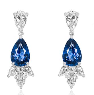 Bespoke Platinum Set Pear-cut Sapphire & Diamond Drop Earrings