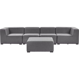 Beliani Sof&aacute; 4 Plazas Modular Gris Oscuro Negro Con Reposapi&eacute;s Poli&eacute;ster Jard&iacute;n Exterior Arezzo