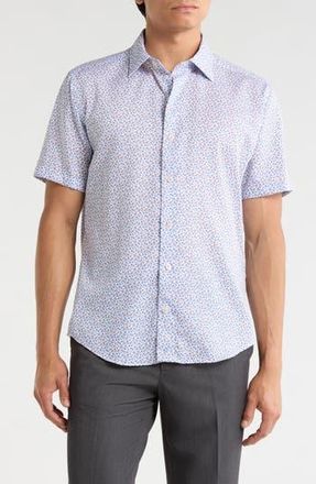 David Donahue Casual Short Sleeve Button-Up Shirt in White/Melon at Nordstrom Rack, Size Xx-Large