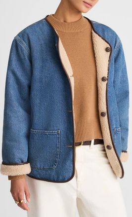 Madewell Denim & Faux Shearling Reversible Jacket in Petersburg Wash at Nordstrom, Size Xx-Large