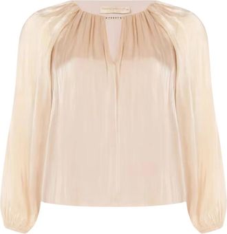 Rinascimento Blusa Curvy Fluida In Raso Laminato - Dames - Blouses - Beige - L - Satijn - Overhemden