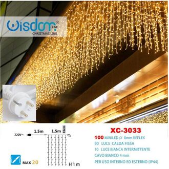 Trade Shop Trade Shop - Tenda Luminosa Natalizia 100 Led Luce Calda Fissa + Bianca Intermittente Xc-3033