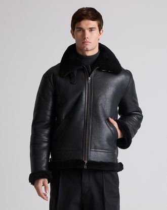 Quince | Mens 100% Shearling Bomber Jacket in Black, Size Medium, Leather