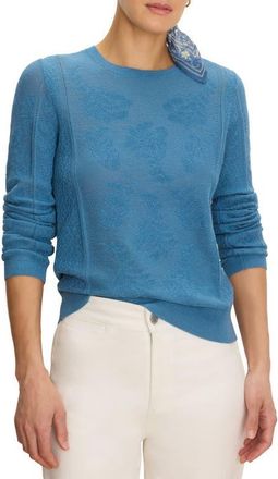 Nic+Zoe Floral Jacquard Lace Inset Pointelle Sweater in Blue Chill at Nordstrom, Size Xx-Large