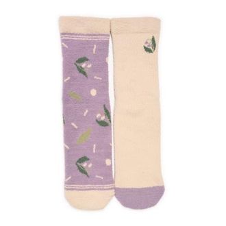Muk Luks Cozy Compression Gripper Crew Socks 2 Pair Pack in Cream/purple at Nordstrom