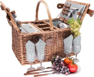 Les Jardins de la Comtesse Cesta picnic de mimbre St-Germain vichy verde para 4 personas