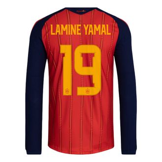 adidas Lamine Yamal Spain 26 Home Authentic Long Sleeve Jersey Asia Sizing Vivid Red KW7709