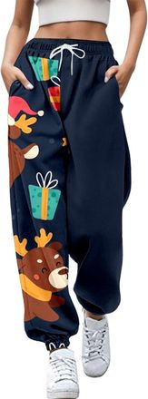 Generic Christmas Joggers Women Tie Dye Print Holiday Sweatpants Baggy Elastic Waist Trousers Oversized Xmas Drawstring Jogging Pants Ladies Jogging Walking S