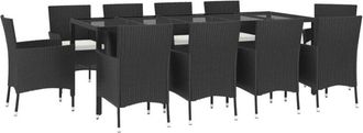 vidaXL Set De Comedor Jard&iacute;n 11 Pzas Con Cojines Rat&aacute;n Sint&eacute;tico Negro Vidaxl