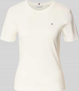 Tommy Hilfiger Slim Fit T-Shirt aus reiner Baumwolle in Ecru, Gr&ouml;&szlig;e XL