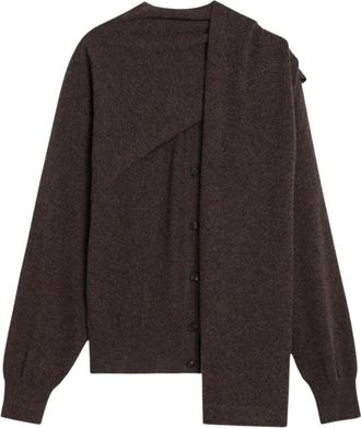 Ferragamo Cashmere Cardigan met Sjaaldetail - Dames - Cashmere truien - Bruin - S - Kasjmier - Truien & Vesten