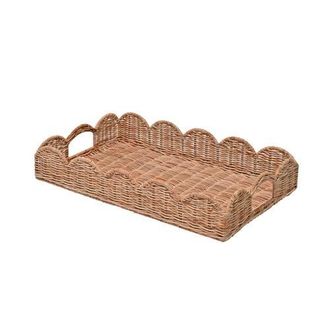Happimess Scalloped 21.5 Southwestern Cottage Hand-Woven Rattan Tray with Handles, Natural in Light Brown at Nordstrom