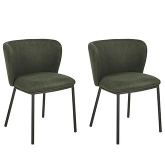 Beliani Beliani - Conjunto De 2 Sillas Verde Oscuro Negro Poli&eacute;ster Respaldo Curvo Sin Reposabrazos Mina