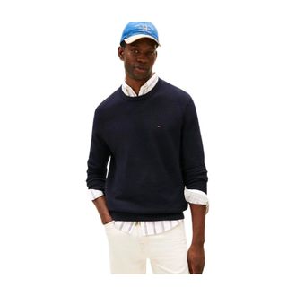 Tommy Hilfiger Truien & Vesten, Heren, Blauw, S, Katoen, Textured Knit Crewneck Sweater