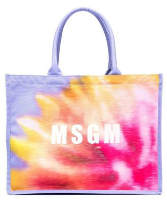 Msgm abstract-print tote bag - women - Cotton/Cotton/Polyester - One Size - Purple
