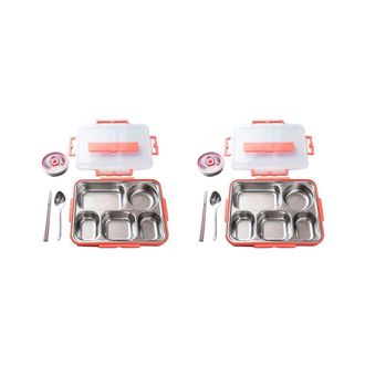 OEM 2 Loncheras De Acero Inoxidable De 5 Compartimentos, A Prueba De Fugas, Ideales Para Llevar Comida, Como Recipientes Para Sopa O Para La Escuela (rosa