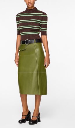 Marni Womens Flap pocket pleated leather midi skirt