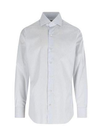 Barba Striped Cotton Shirt - White And Blue