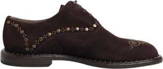 Dolce & Gabbana Vintage-Ge&iuml;nspireerde Velours Veterschoenen - Heren - Nette schoenen - Bruin - 41 EU - Leer - Schoenen