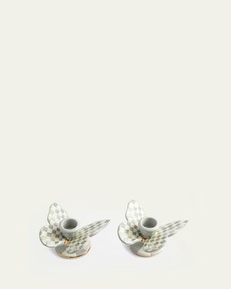 MacKenzie-Childs Sterling Check Butterfly Candle Holders, Set of 2