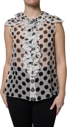 Dolce & Gabbana Womens White Black Polka Dot Cotton Sleeveless Top And Silk Nylon