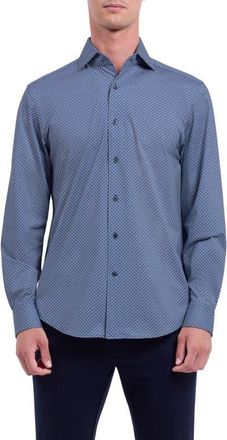 Bugatchi Devon OoohCotton Geo Print Button-Up Shirt in Menthol at Nordstrom, Size Xxx-Large