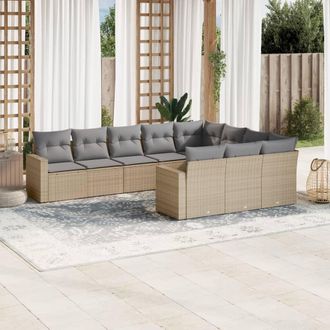 vidaXL Juego De Sof&aacute;s Jard&iacute;n Con Cojines Beige 10 Pzas Rat&aacute;n Sint&eacute;tico Vidaxl