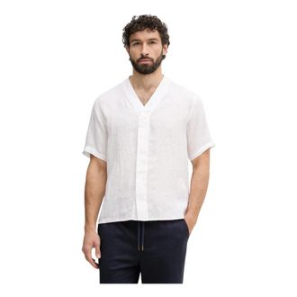 Benetton 100% Linnen Korte Mouw Shirt - Heren - Korte mouwen Overhemden - Wit - XL - Linnen - Overhemden
