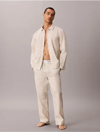 Calvin Klein Mens Cotton Poplin Sleep Pants - White - XL
