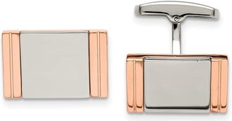 Diamond2Deal Stainless Steel Polished Rose IP-plated Rectangle Cufflinks