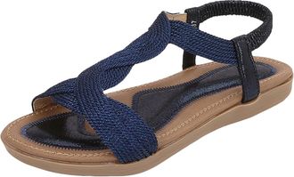 Generic Womens Summer Fashion Sandals with Rhinestone Comfortable Soft Sole Casual Beach Footwear for Daily Wear (Navy, 5.5)