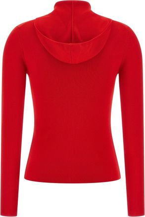 Victoria Beckham Ribbed Wool Hooded Cardigan - Red