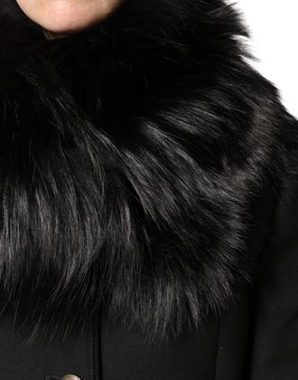 Dolce & Gabbana Womens Silver Fox Fur Shoulder Collar Shawl Black