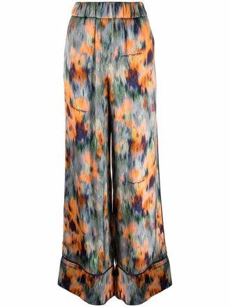 Off-white Broek met bloemenprint - Oranje